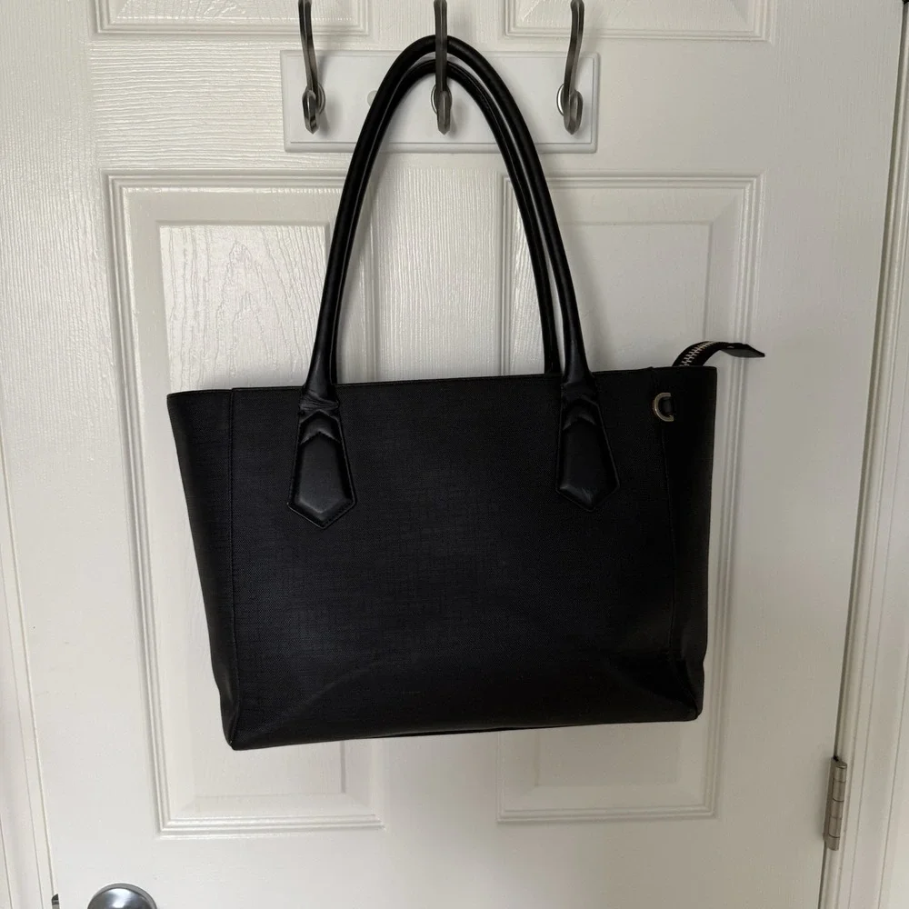 DAGNE DOVER Black Coated Canvas Large Laptop Computer Work Tote Diaper Bag Purse